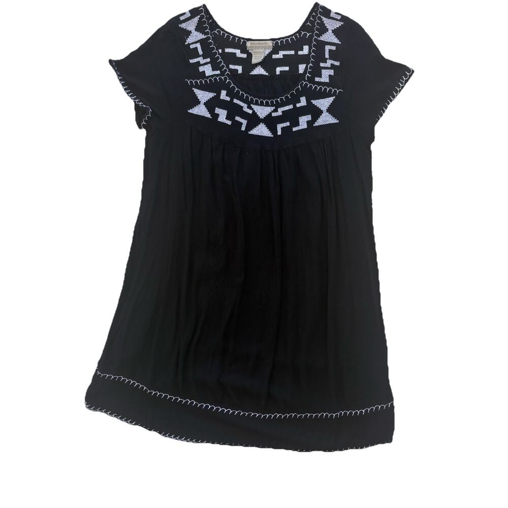 World Market BLACK WHITE BOHMEIAN MINI DRESS mumu Large/XL Cotton Embroidered